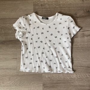 White with black butterflies shirt